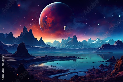 Space landscape with planets and stars photo