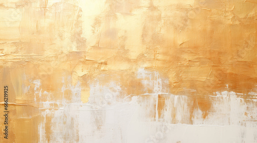 A detailed close-up of an abstract gold art painting with textured oil brushstrokes and palette knife work on canvas.