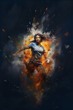 abstract image of a female soccer player in an explosion of paint