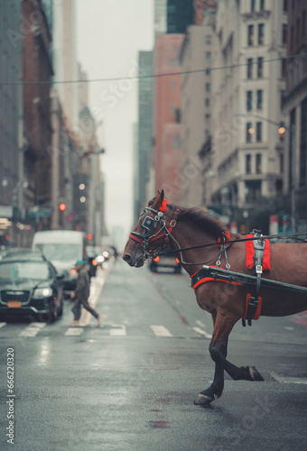 Canvas Print horse in the street New York City
