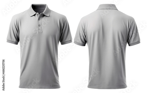 plain gray polo t-shirt mockup design. front and back views. isolated on transparent background. generative ai