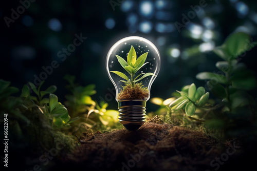 Light bulb with plant inside, Generative AI