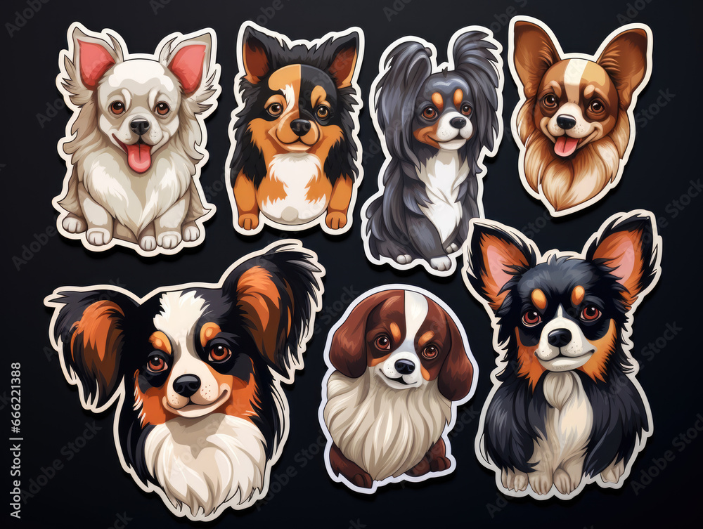 Dog portrait stickers featuring adorable small breeds like Chihuahua and French Bulldog.