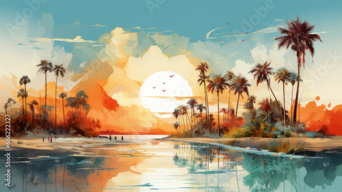 Tropical Paradise Sunset Beach Poster Design