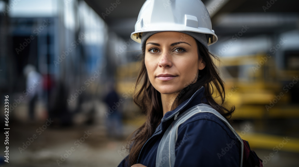 Architect Concept: A female architect at a construction site, looking determined Architect Concept: A female architect at a construction site, looking determined