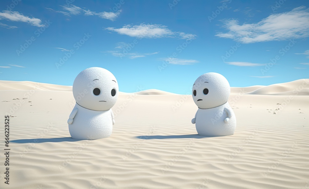 Obraz premium holiday banner cute smiling snowman in the desert