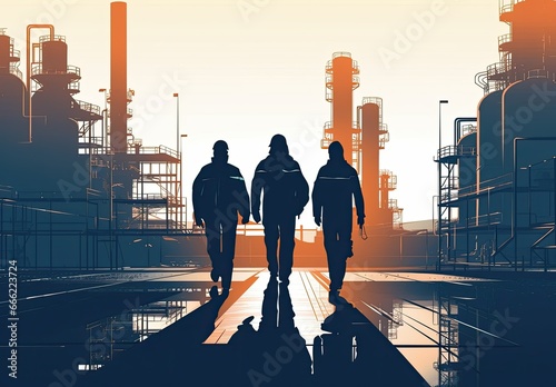 Engineers are inspecting and working in an oil refinery industrial plant photo