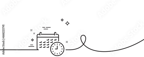 Time and calendar line icon. Continuous one line with curl. Clock or watch sign. Calendar single outline ribbon. Loop curve pattern. Vector