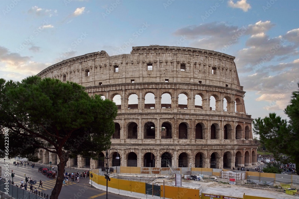 Morning view of the Colosseum (Colosseo, Anfiteatro Flavio)  in Rome, Italy	