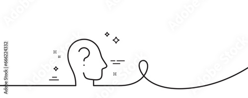 Psychology therapy line icon. Continuous one line with curl. Mental health sign. Brain question mark symbol. Psychology single outline ribbon. Loop curve pattern. Vector