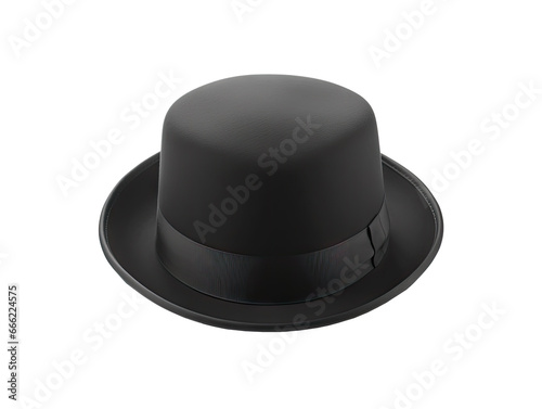 Black Bowler Mans Hat on Transparent Background.