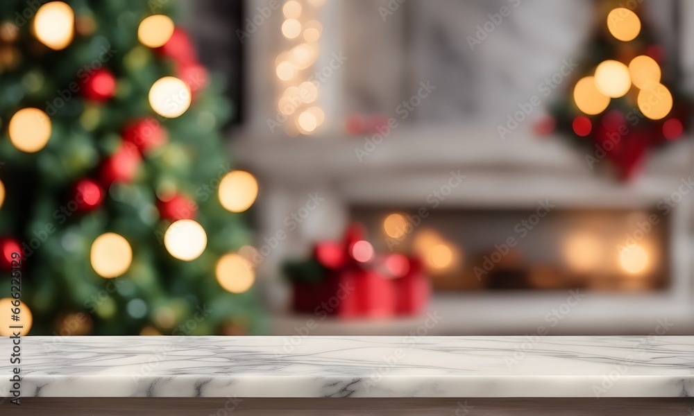 Empty table, blurred Christmas background Empty table, blurred Christmas background