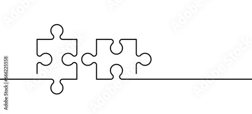 jigsaw puzzle pieces connection line pattern. Puzzle pieces icon or pictogram. Cartoon vector outline. Autism awareness logo or symbol. Dubbele platte puzzels. Teamwork concept. Mosic sign. Game print