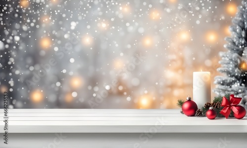 Empty table  blurred Christmas background