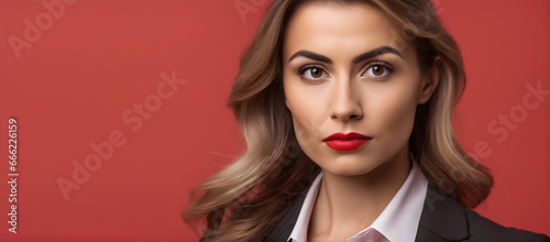 Portrait of serious businesswoman on solid background