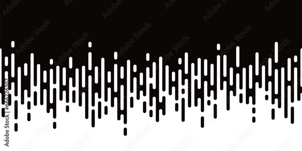 Abstract dripping background rounded lines. Black liquid ink falling down, vertical flat stripes seamless pattern. Racy trendy vector template - obrazy, fototapety, plakaty 