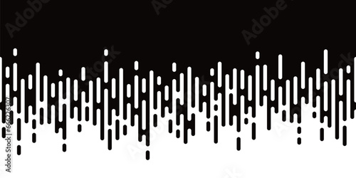 Abstract dripping background rounded lines. Black liquid ink falling down, vertical flat stripes seamless pattern. Racy trendy vector template
