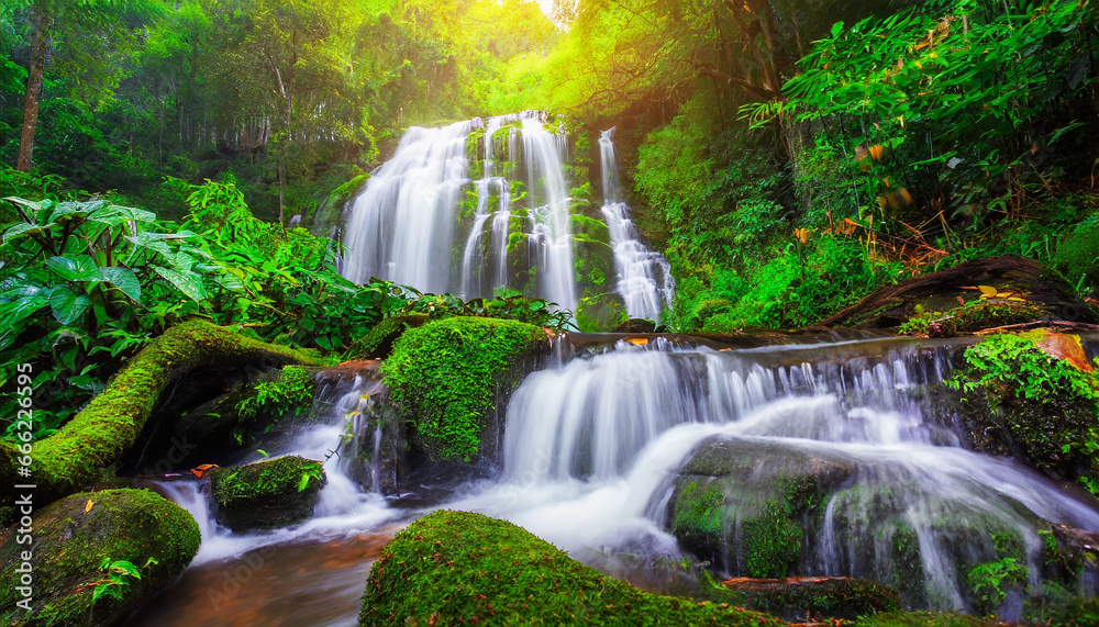 beautiful waterfall in green forest in jungle at phu tub berk mo 