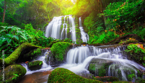 beautiful waterfall in green forest in jungle at phu tub berk mo 