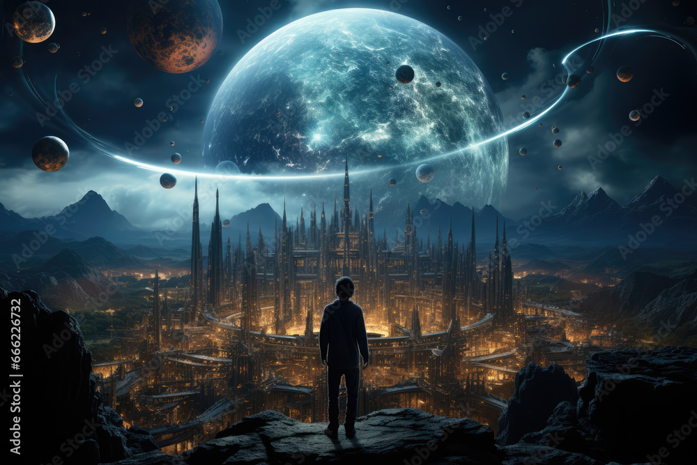 A science fiction novel cover featuring a portal to parallel