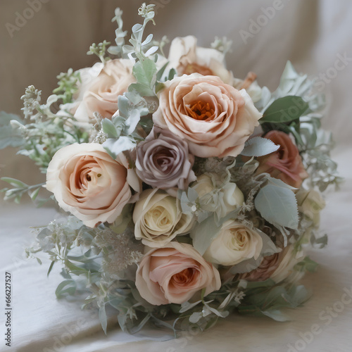 A vintage-inspired bouquet with antique garden roses and dusty miller. 