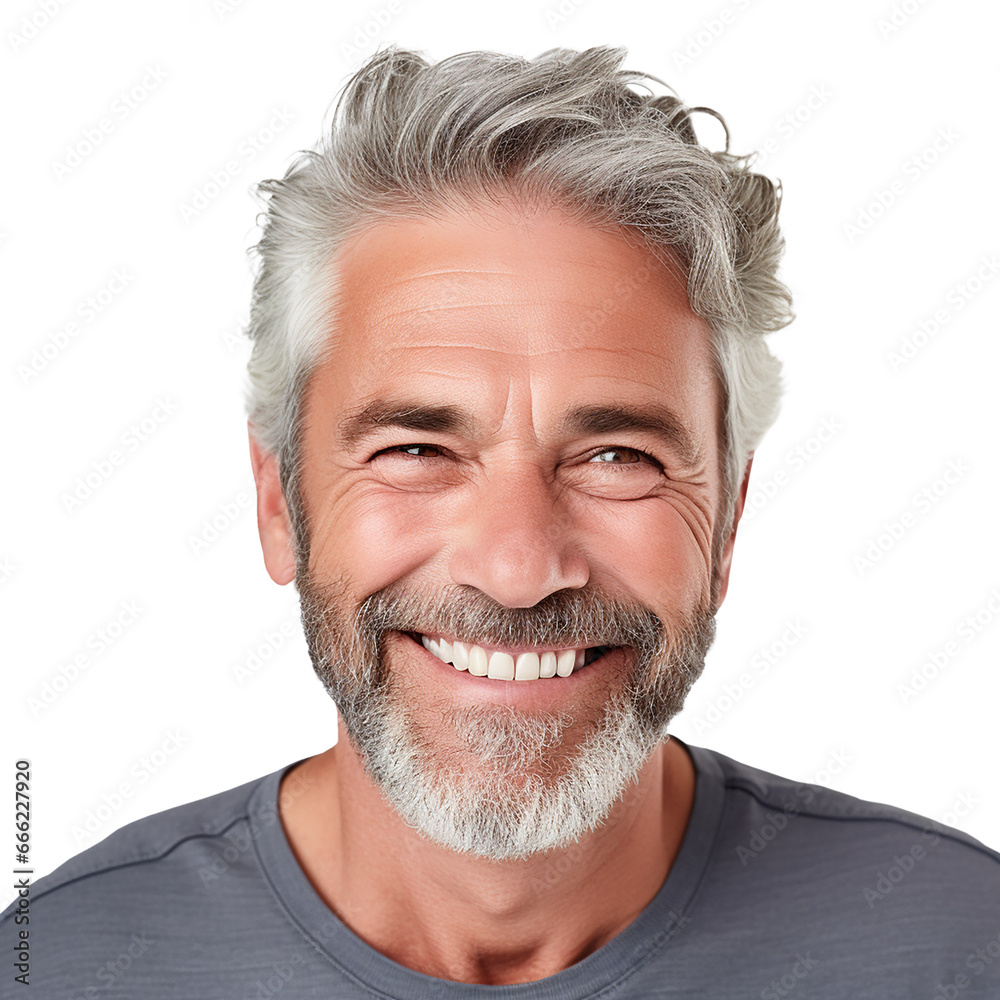 Portrait Of Handsome Smiling Mature Caucasian Man Grey Hair And Beard Generative Ai