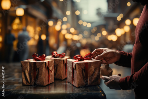 Shoppers exchanging or returning unwanted gifts received on Christmas, making the most of Boxing Day return policies. Concept of gift exchanges. Generative Ai.