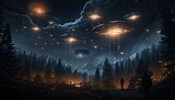 Alien ships flying over the night sky 