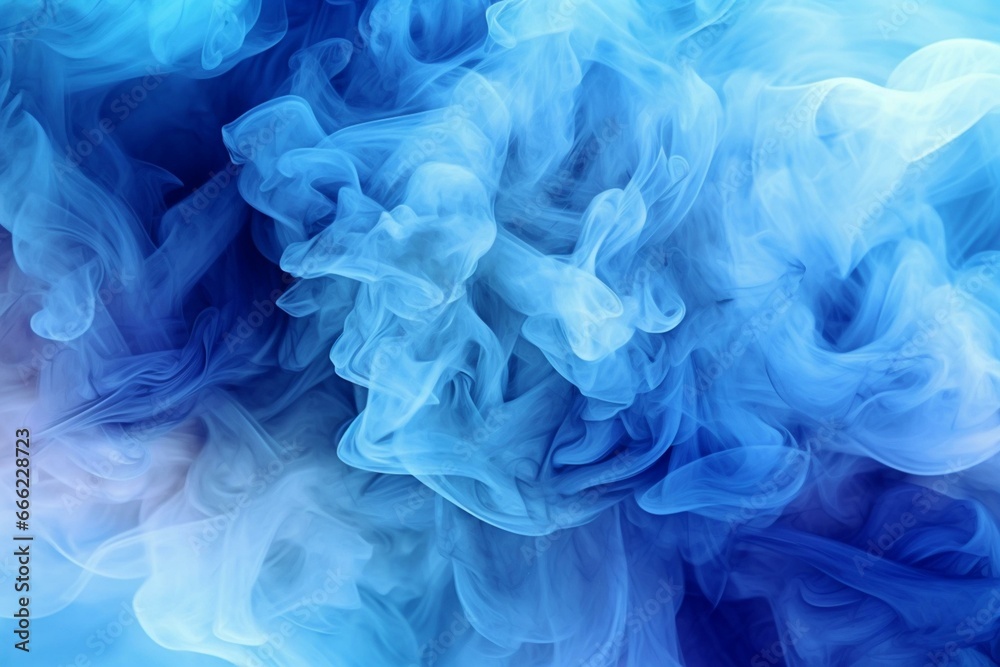 Beautiful, abstract background filled with vibrant, blue smoke puffs. Generative AI