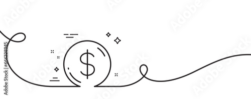 Dollar money line icon. Continuous one line with curl. Usd currency sign. Cash coin symbol. Dollar money single outline ribbon. Loop curve pattern. Vector