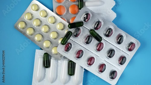 Tablets, pills and rectal suppositories for the treatment of prostate adenoma, frequent urination and erectile dysfunction. 4K video, rotating.