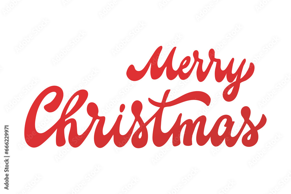 merry christmas hand lettering red quote on white background for prints, greeting cards, signs, banners, invitations, sublimation, wallpaper, holiday decor, etc. EPS 10