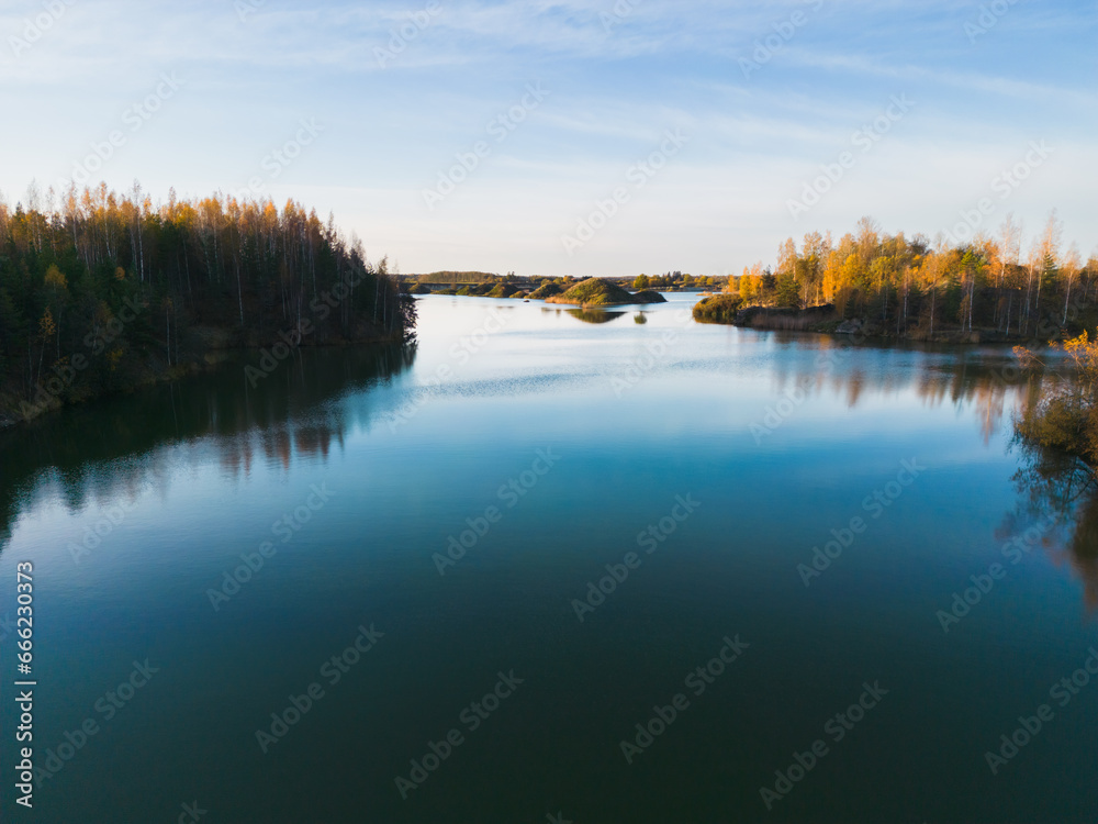 Nature of Estonia, lake Vandjala with blue water in autumn.