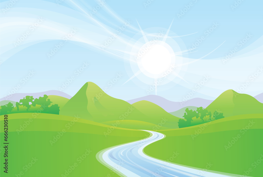 beautiful meadows and mountains landscape