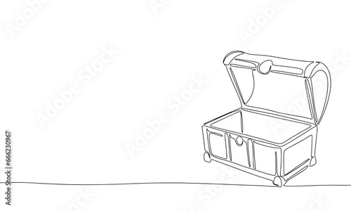 Treasure chest one line continuous. Line art empty open chest. Vector illustraiton.
