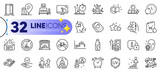 Outline set of Inflation, Candlestick graph and Keywords line icons for web with E-mail, Timer, Love ticket thin icon. Update time, Uv protection, Open door pictogram icon. Approved. Vector