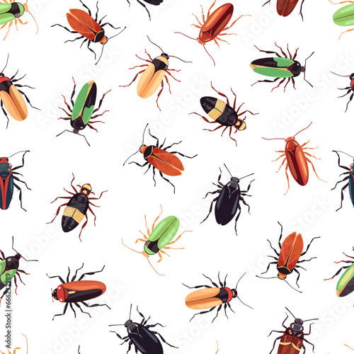 Cockroaches seamless pattern template. Cockroach background, insects fabric print, web backdrop design. Pests vector collection