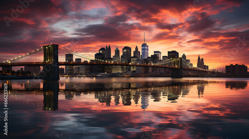 New York city with manhatttan background and sunset
