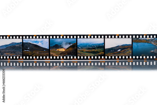 35mm film for photo or film with free frame copy space, isolated on white background