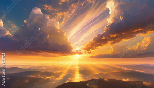 Serene Sunrise Majestic Clouds Harmonizing in a Skylit Serenade