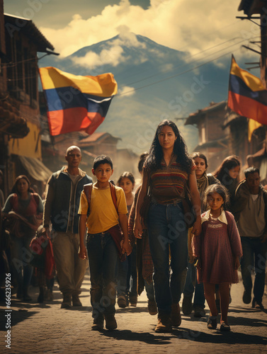 march of Colombia, flags in the background photo