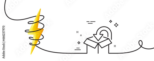 Return package line icon. Continuous one line with curl. Delivery box sign. Logistic service symbol. Return package single outline ribbon. Loop curve with energy. Vector