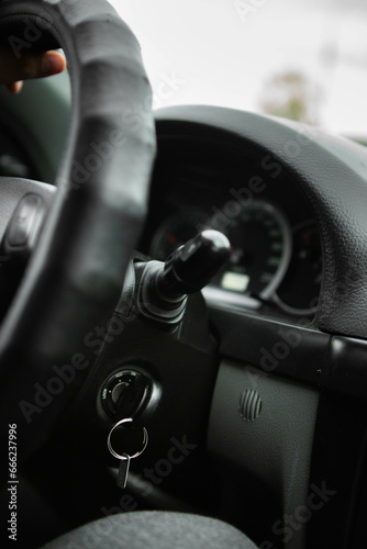 Turn signal handle in a car. Turn signals. Car. Car salon © Kristina