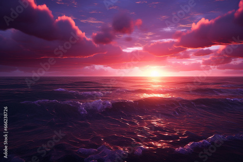 purple sunset over the ocean Created using generative AI tools 