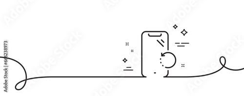 Smartphone recovery line icon. Continuous one line with curl. Phone backup sign. Mobile device symbol. Smartphone recovery single outline ribbon. Loop curve pattern. Vector