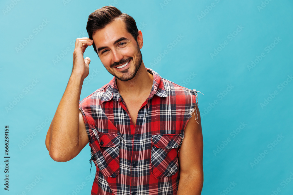 Smile man happy blue trendy arm attractive confident plaid guy travel background friendly shirt Smile man happy blue trendy arm attractive confident plaid guy travel background friendly shirt