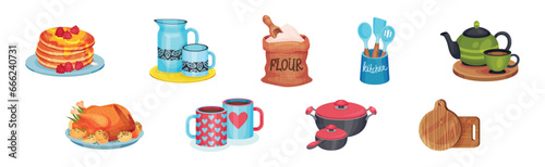 Colorful Kitchen Tool and Different Equipment Vector Set