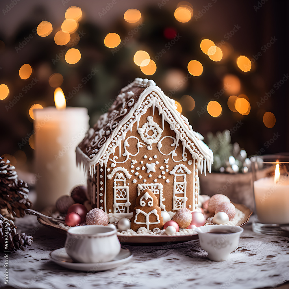 Gingerbread house with christmas decorations. Gingerbread house with christmas decorations.