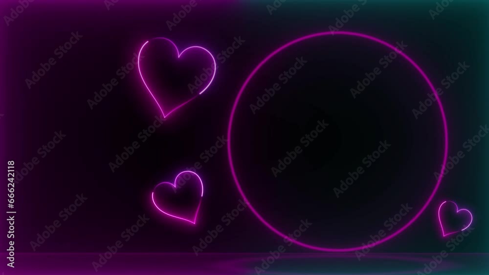 4k Glowing Pink Neon Hearts with Round Neon Frame Animation on Black Background. Love concept animation design. Valentine's Day or Woman's day Led Light pink hearts frame. Love Concept Hearts Frame. 4k Glowing Pink Neon Hearts with Round Neon Frame Animation on Black Background. Love concept animation design. Valentine's Day or Woman's day Led Light pink hearts frame. Love Concept Hearts Frame.