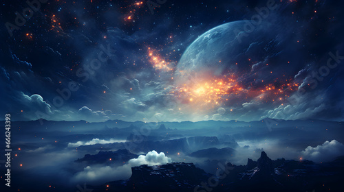 Interplanetary War: Night Sky with Ocean Background, Hand Edited Generative AI